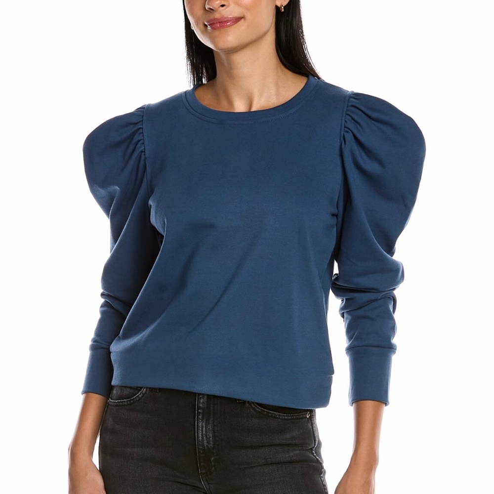EUC {Lea & Viola · Anthro} Indigo Blue Long Poet Puff Sleeve Top + Shirt | Small